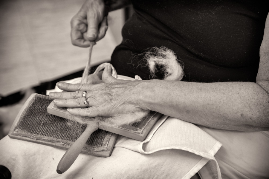 Spinning, carding wool, Maker's Hands